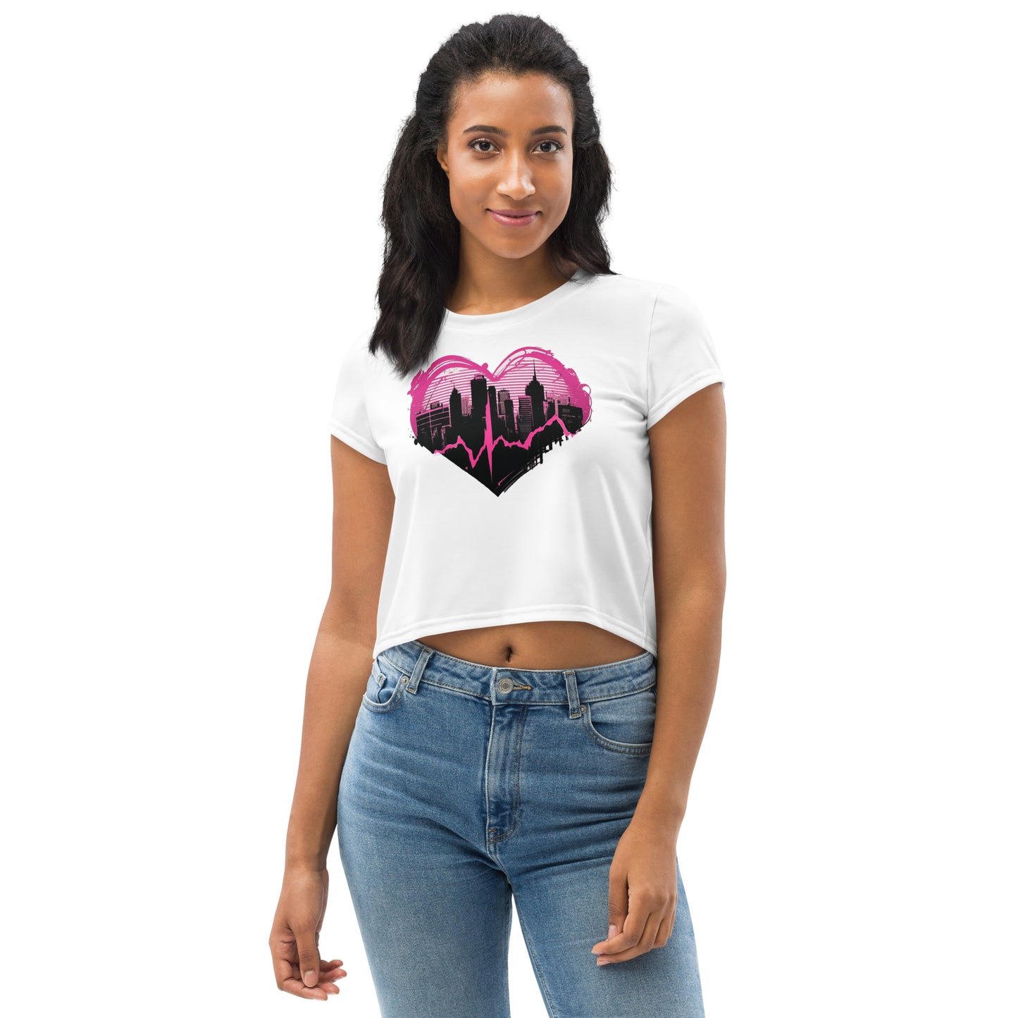 EzPanda® Pulse: Graffiti-Style Heartbeat Women's Crop Tee