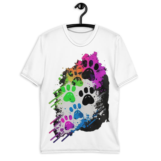 EzPanda® Men's Neon Pink Paw Parade - Stylish Watercolor Print Tee