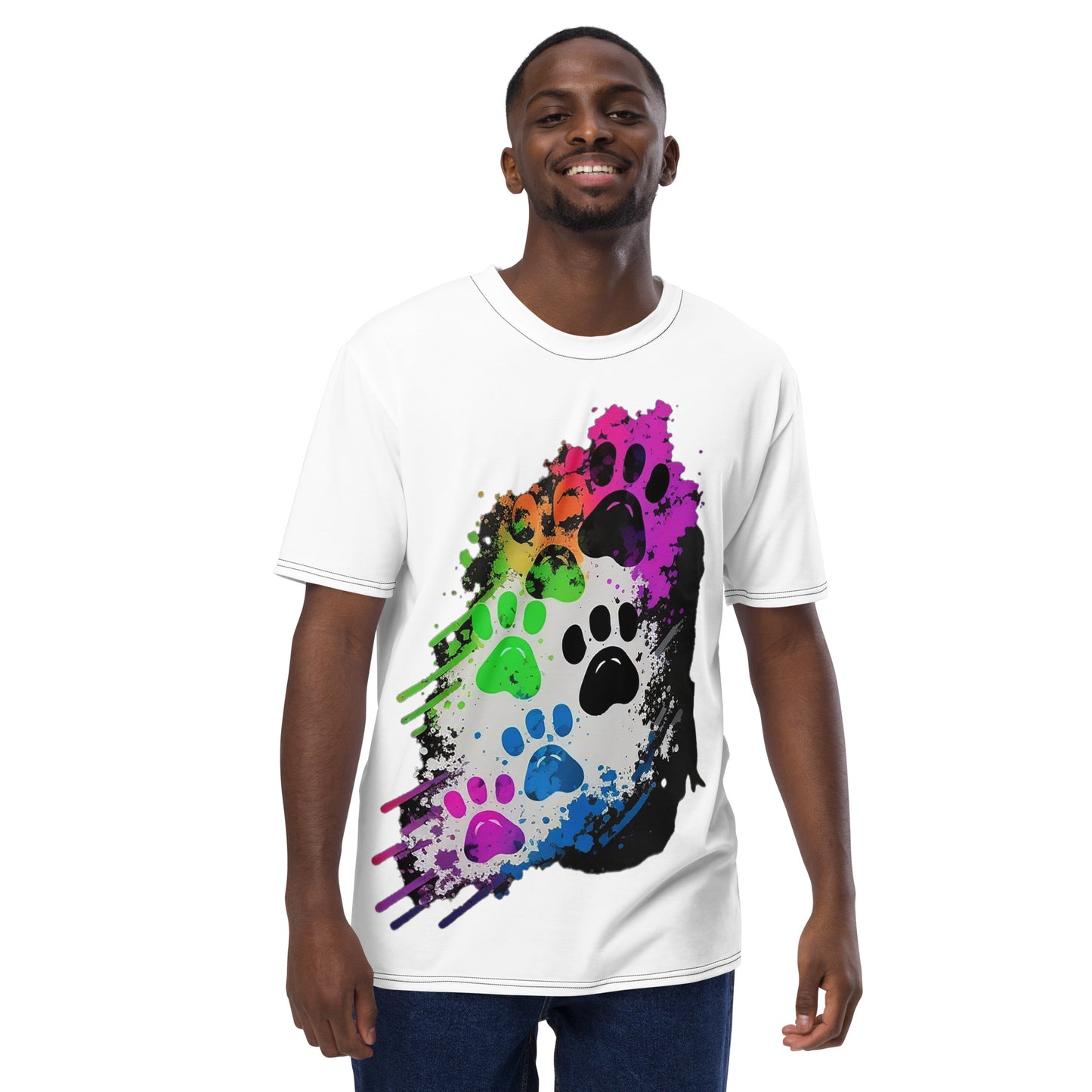 EzPanda® Men's Neon Pink Paw Parade - Stylish Watercolor Print Tee