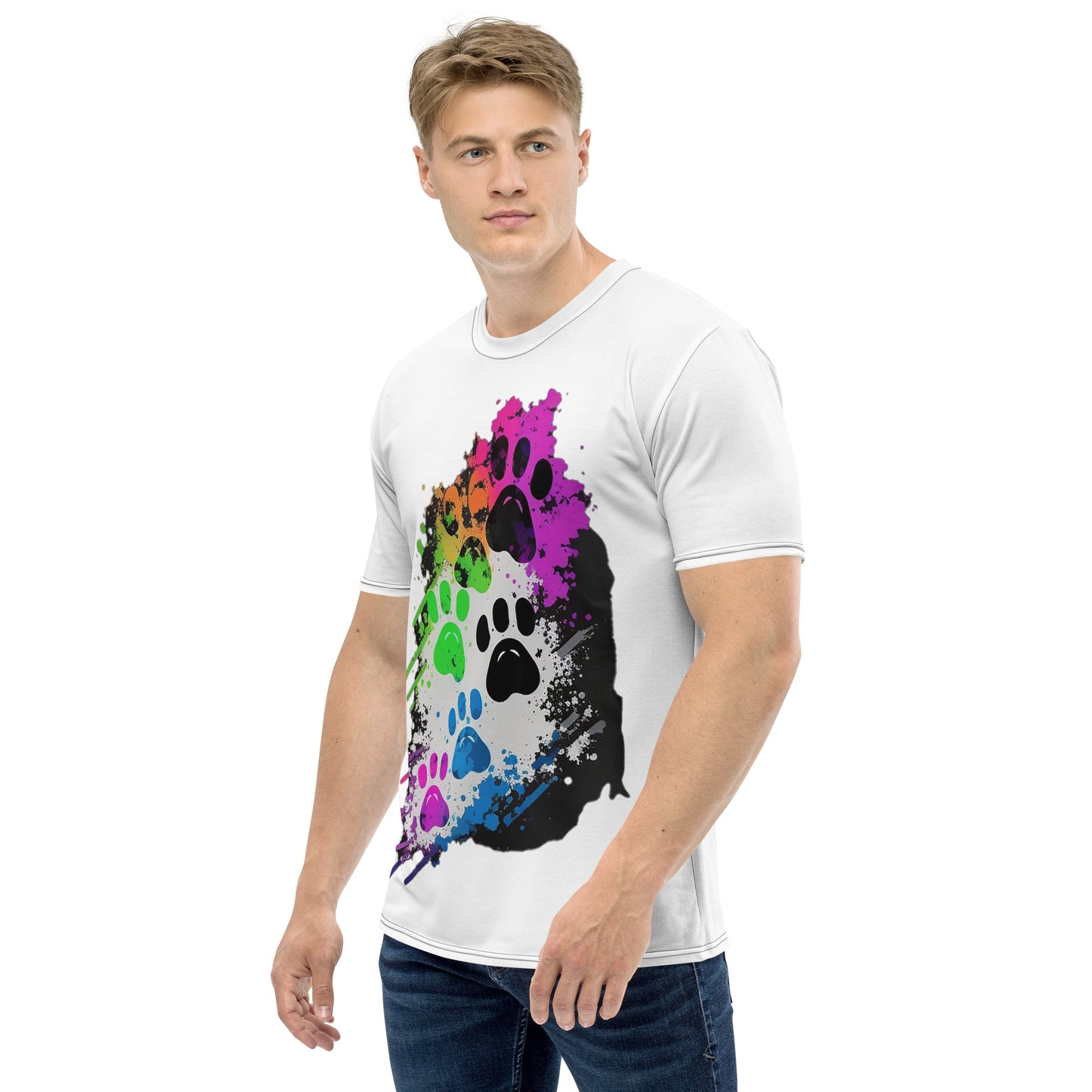 EzPanda® Men's Neon Pink Paw Parade - Stylish Watercolor Print Tee