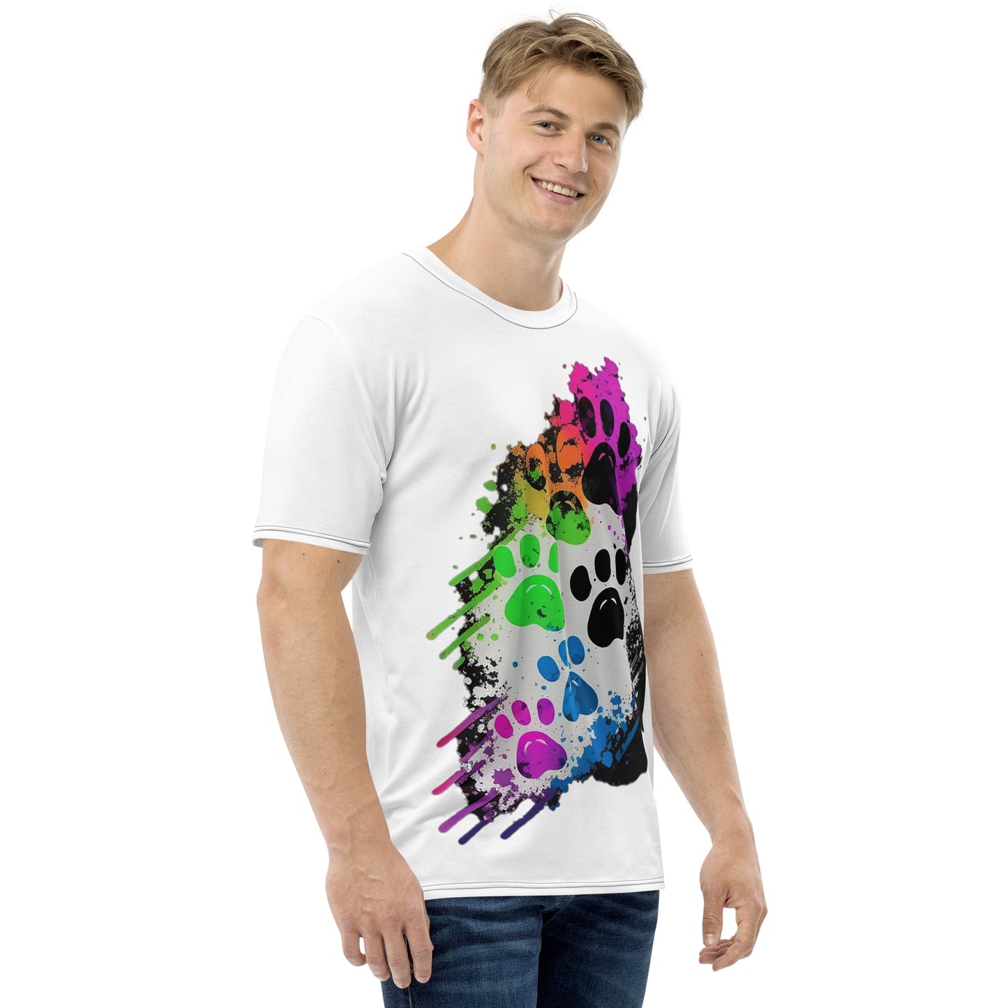EzPanda® Men's Neon Pink Paw Parade - Stylish Watercolor Print Tee