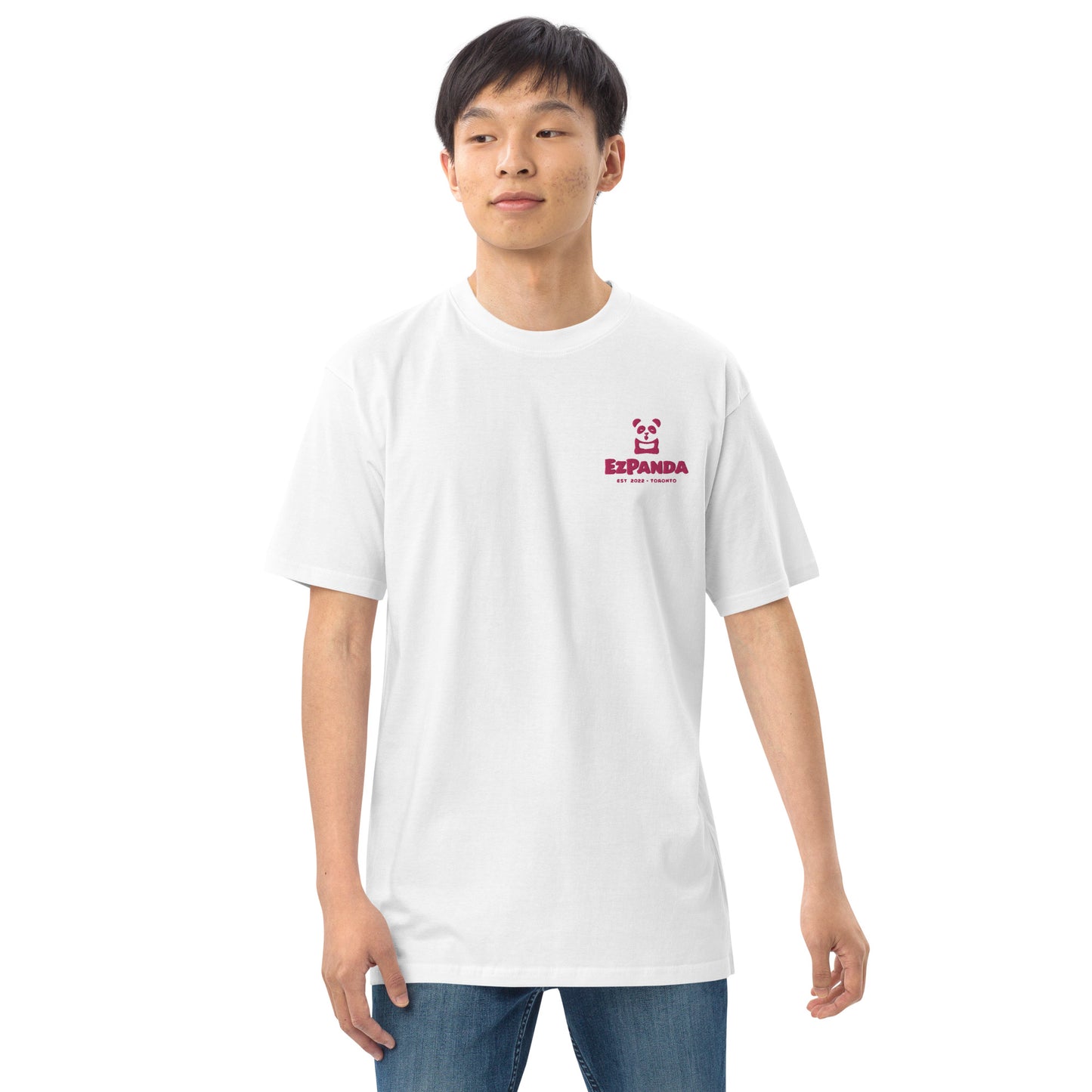 EzPanda® Men's Premium Oversized T-Shirt (Original Logo + Name - Transparent Pink - Toronto)