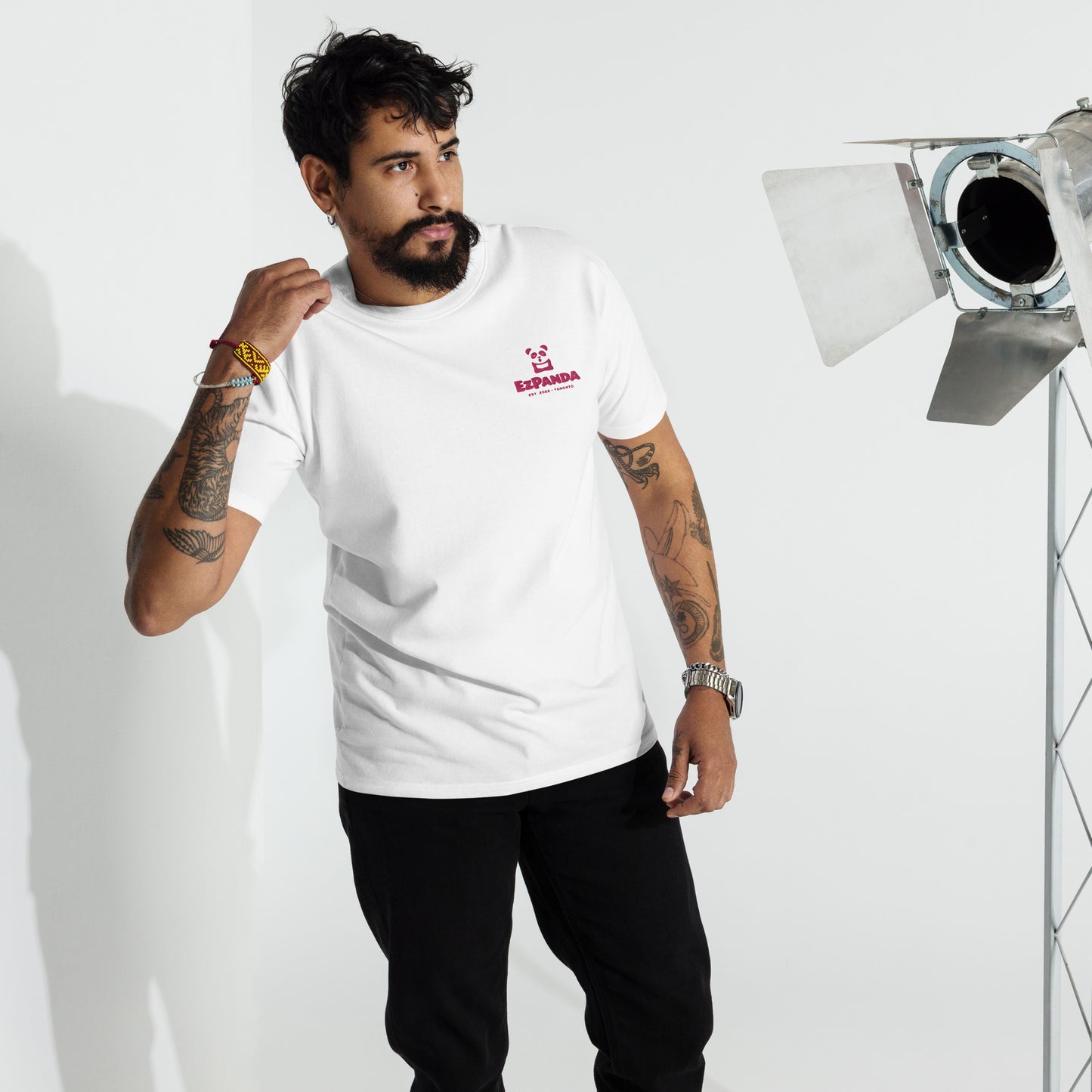 EzPanda® Men's Premium Oversized T-Shirt (Original Logo + Name - Transparent Pink - Toronto)