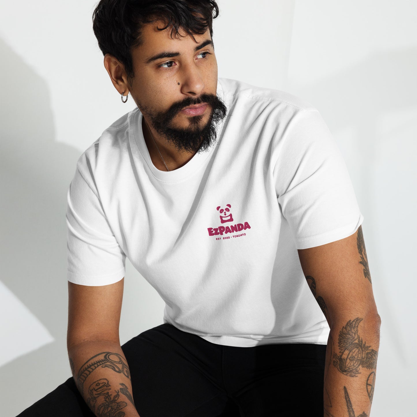 EzPanda® Men's Premium Oversized T-Shirt (Original Logo + Name - Transparent Pink - Toronto)