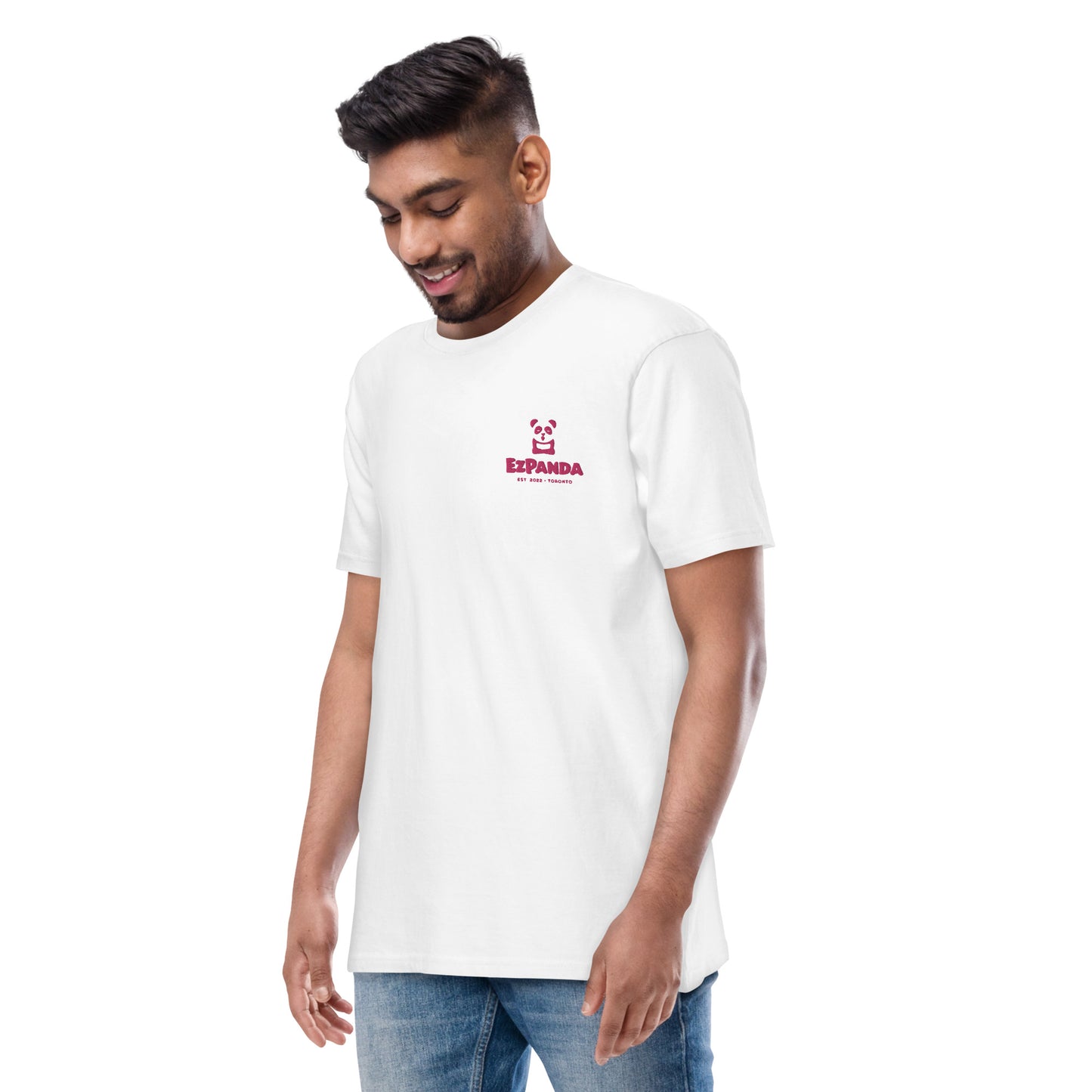 EzPanda® Men's Premium Oversized T-Shirt (Original Logo + Name - Transparent Pink - Toronto)