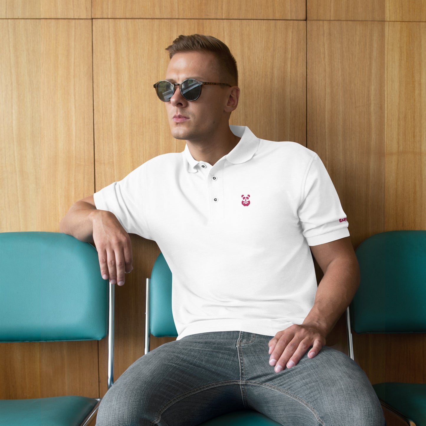 EzPanda® Men's Premium Polo Shirt (Alternate Logo - Pink)