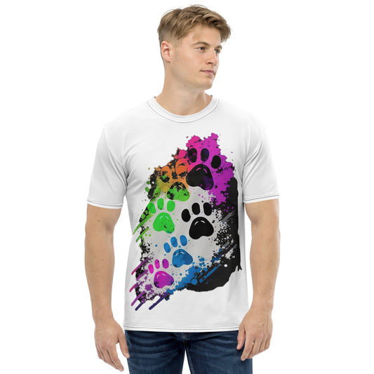 EzPanda® Men's Neon Pink Paw Parade - Stylish Watercolor Print Tee