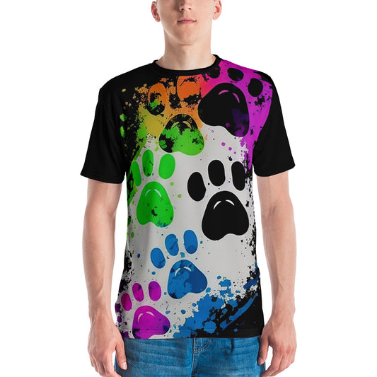EzPanda® Men's Neon Pink Paw Parade - Stylish Watercolor Print Tee (Black)