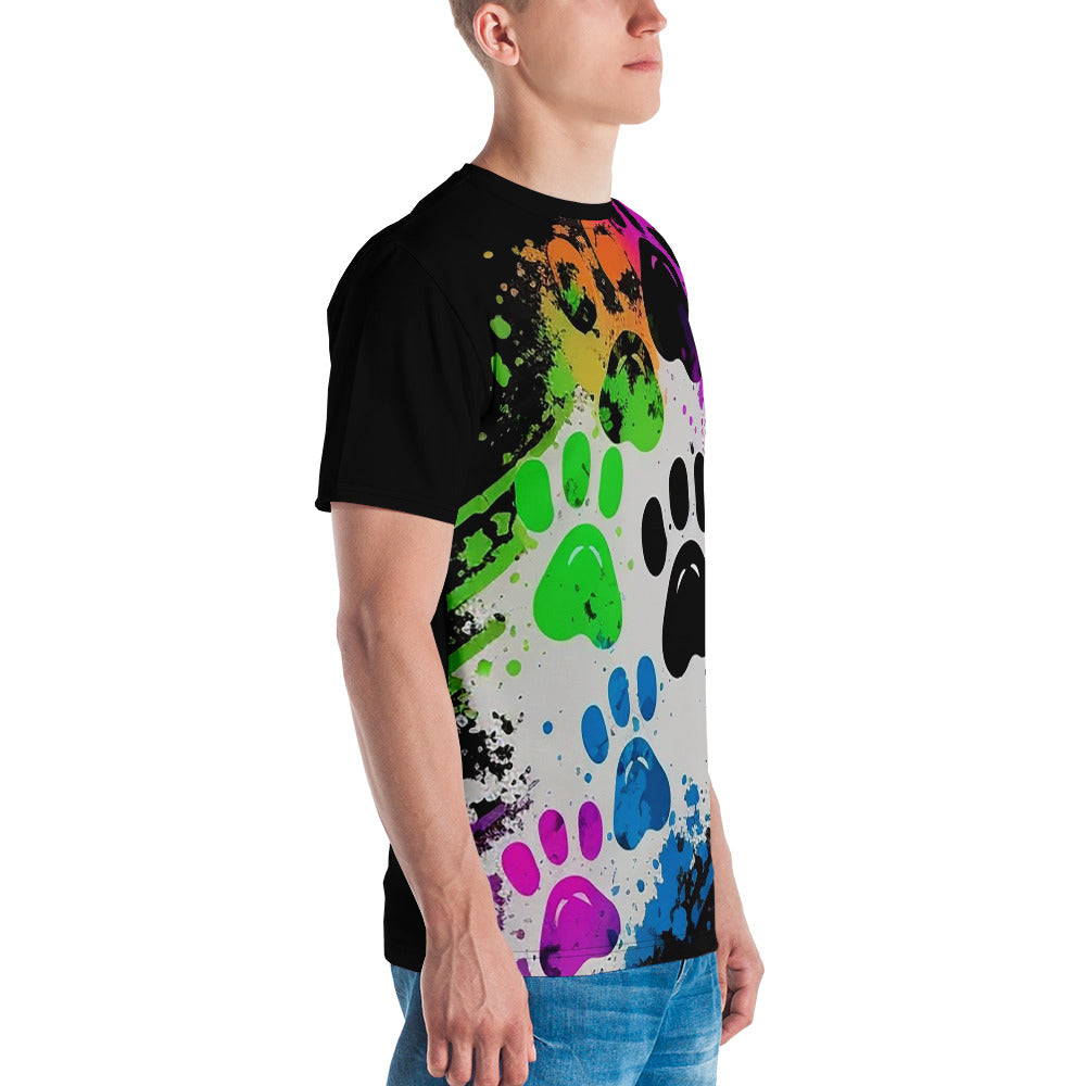 EzPanda® Men's Neon Pink Paw Parade - Stylish Watercolor Print Tee (Black)