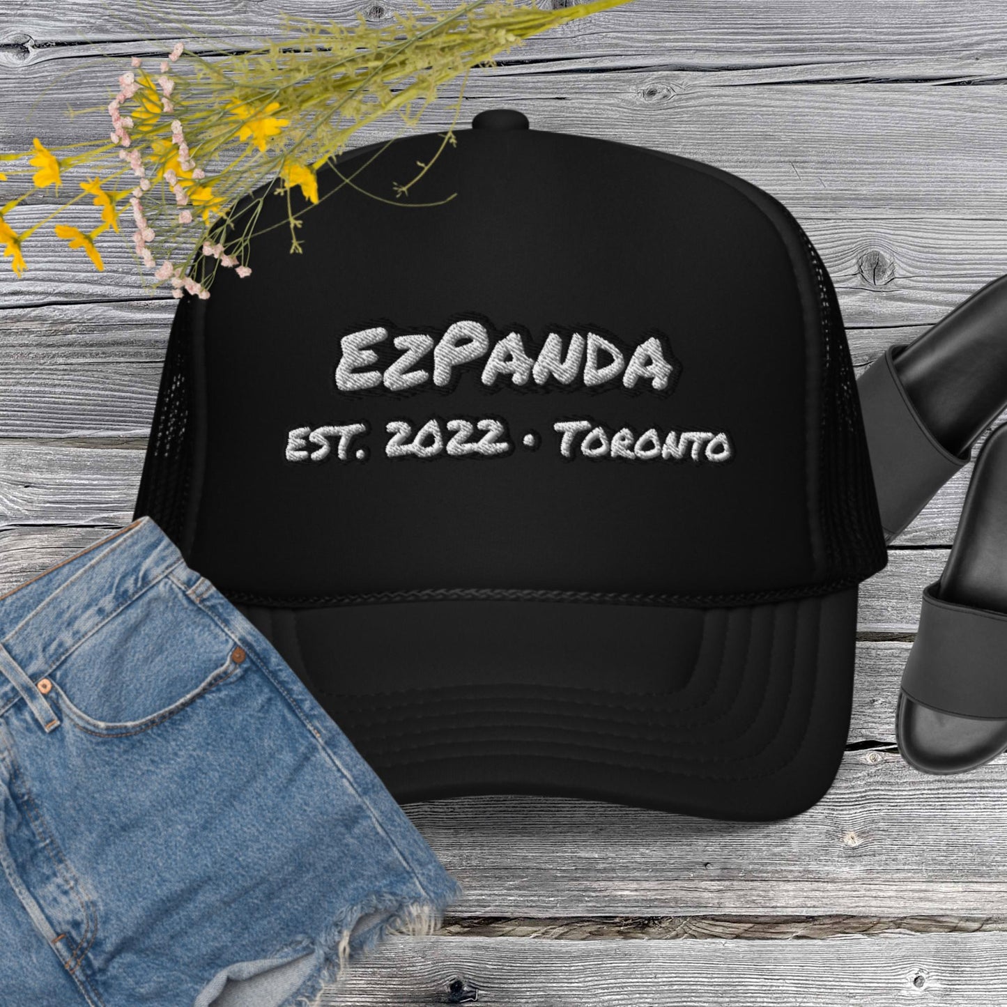 EzPanda® Classic Foam Trucker Hat (Alternate Name + Toronto Only - Black & White)