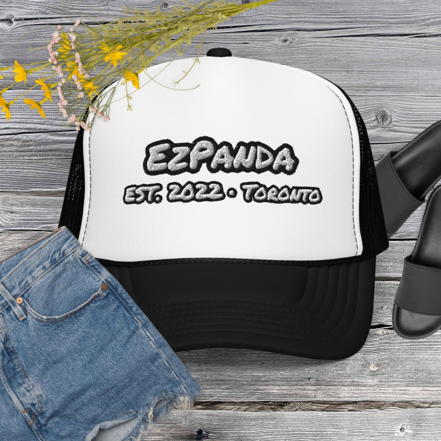 EzPanda® Classic Foam Trucker Hat (Alternate Name + Toronto Only - Black & White)