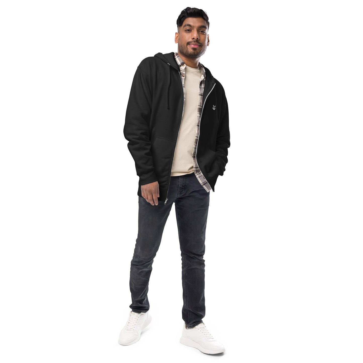 EzPanda® Unisex Classic Fleece Zip Up Hoodie (Alternate Logo - Transparent White)