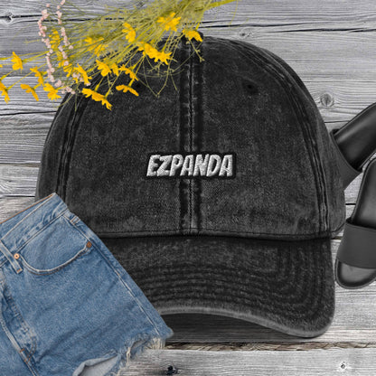 EzPanda™ Vintage Cotton Twill Dad Hat (Black & White)