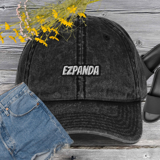 EzPanda™ Vintage Cotton Twill Dad Hat (Black & White)